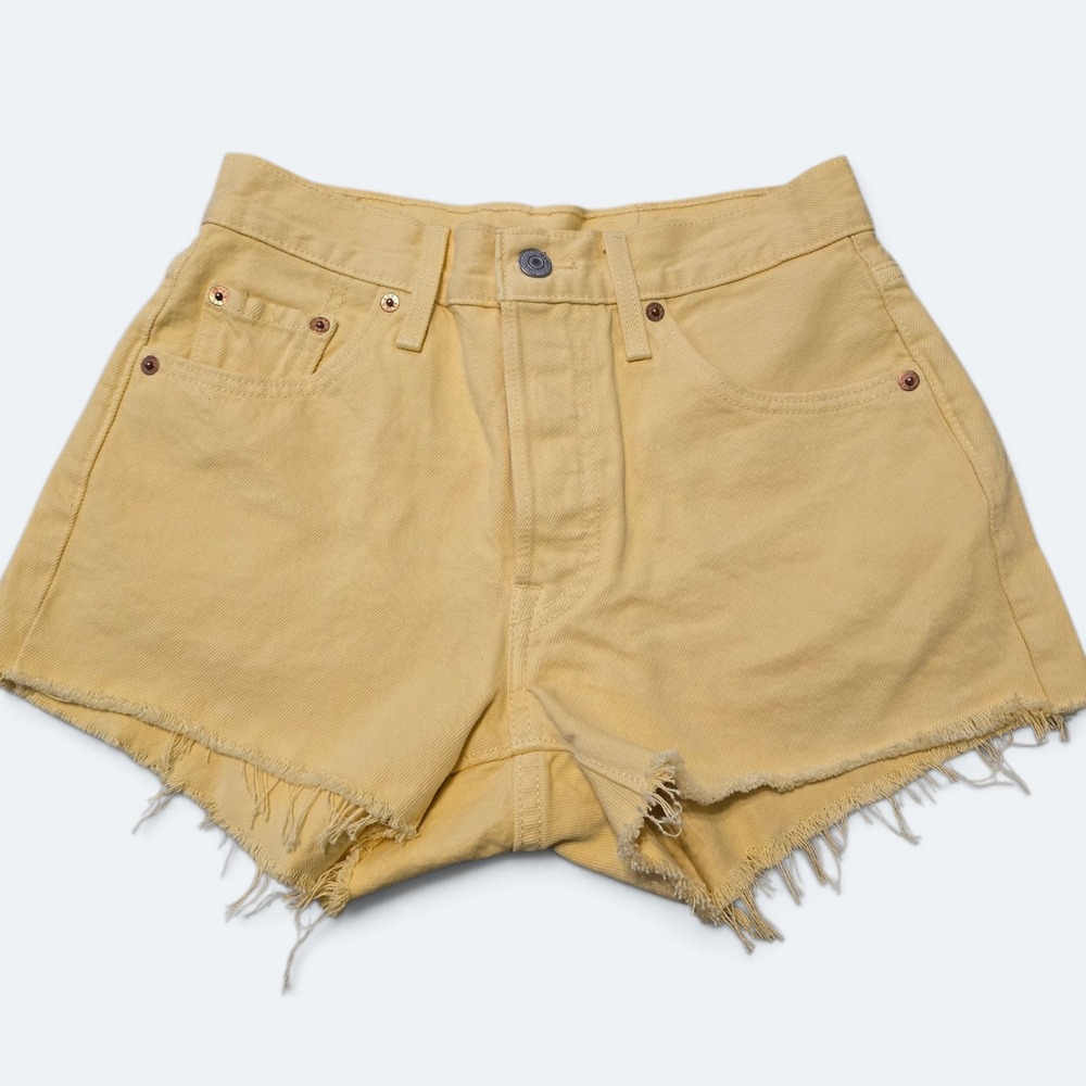 Levis 501 Original High Rise Denim Shorts Yellow Raw Hem Button Fly Size W24